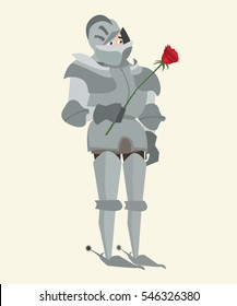 knight in armour with red rose vector romantic cartoon