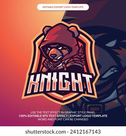 Knight Bear Mascot Emblem Badge Esport Logo Game Design. Identity for Gamer Streamer Club