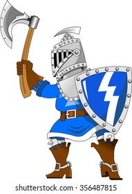 knight in blue uniform with an ax, vector