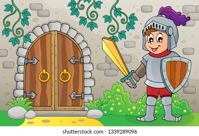Cavaleiro por imagem de tema de porta antiga 1 - ilustração vetorial eps10.