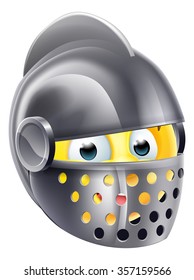 Knight cartoon emoji emoticon smiley face character wearing a medieval knights helmet