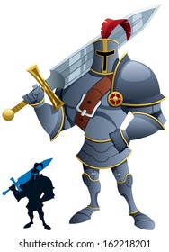 Knight: Cartoon knight. Silhouette version included. No transparency used. Basic (linear) gradients. 