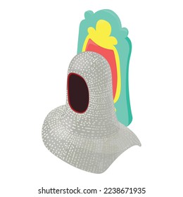 Knight chainmail icon isometric vector. Medieval chain mail on shield background. History, retro armor