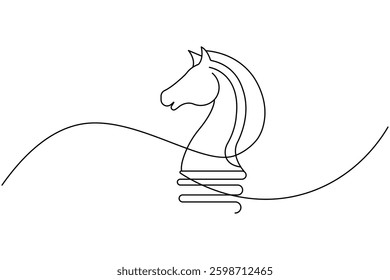 Knight chess continuous single line art and isolated outline vector illustration