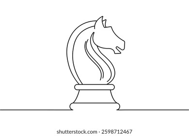 Knight chess continuous single line art and isolated outline vector illustration