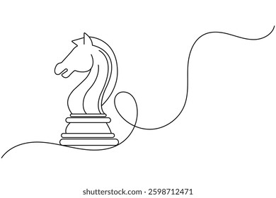 Knight chess continuous single line art and isolated outline vector illustration