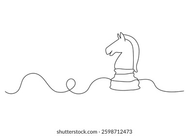 Knight chess continuous single line art and isolated outline vector illustration