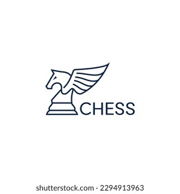 knight chess, horse with wing logo icon sign linear vector illustration