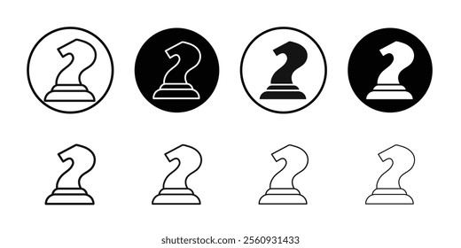 Knight chess icon Flat outline fill set collection