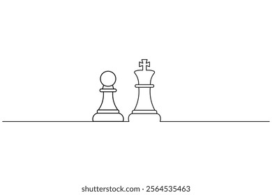 Knight chess one line drawing and Knight chess continuous isolated outline flat vector illustration