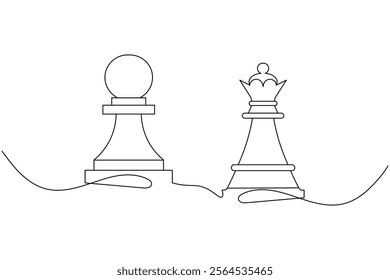 Knight chess one line drawing and Knight chess continuous isolated outline flat vector illustration