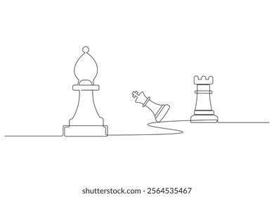 Knight chess one line drawing and Knight chess continuous isolated outline flat vector illustration