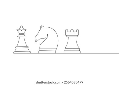 Knight chess one line drawing and Knight chess continuous isolated outline flat vector illustration