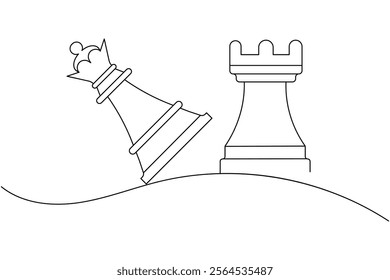 Knight chess one line drawing and Knight chess continuous isolated outline flat vector illustration