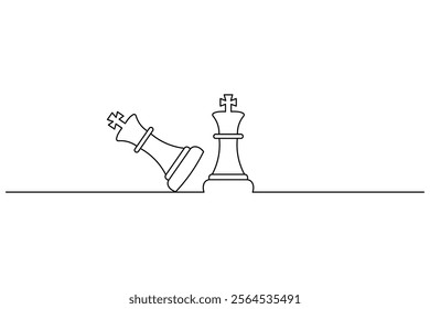 Knight chess one line drawing and Knight chess continuous isolated outline flat vector illustration