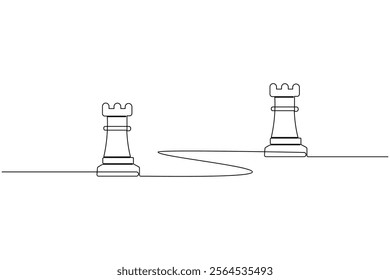 Knight chess one line drawing and Knight chess continuous isolated outline flat vector illustration