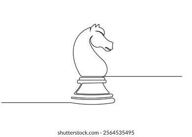 Knight chess one line drawing and Knight chess continuous isolated outline flat vector illustration