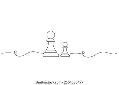 Knight chess one line drawing and Knight chess continuous isolated outline flat vector illustration