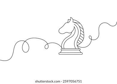 Knight chess one line drawing of minimalist vector icon with black and white background