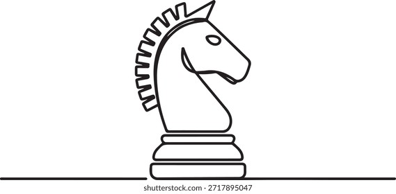 Knight chess one line drawing of minimalist vector icon. one line Icon drawing
