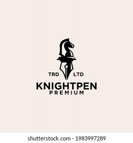 knight chess pen vintage logo icon illustration Premium Vector