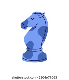 Knight chess piece. Patterned chessman of horse. Ornamented figurine of rider on chessboard. Blue spotted figure for playing strategic board game. Flat isolated vector illustration on white background