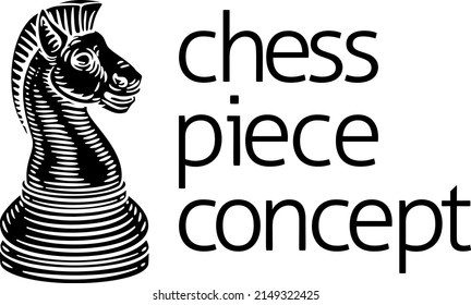 A knight chess piece in vintage woodcut style concept