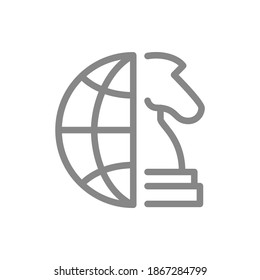Knight chess with planet line icon. Board game, table entertainment symbol