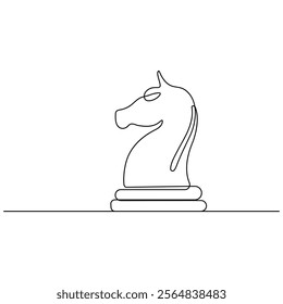 Knight chess  single line art, continuous one line drawing of  Isolated outline vector icon