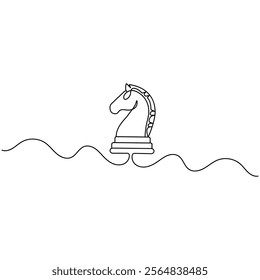 Knight chess  single line art, continuous one line drawing of  Isolated outline vector icon