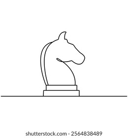 Knight chess  single line art, continuous one line drawing of  Isolated outline vector icon