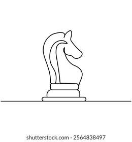 Knight chess  single line art, continuous one line drawing of  Isolated outline vector icon