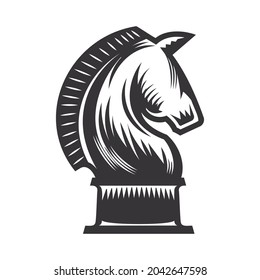 Knight Chess vector line art illustration.