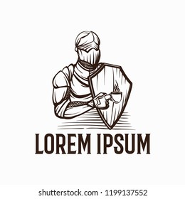 Knight Coffee. A Medieval Knight holding shield and a cup of coffee vector illustration.