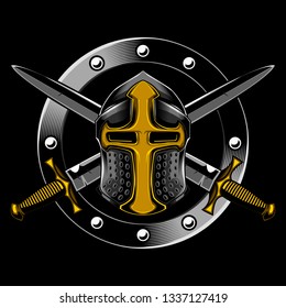  Knight and cross sword vector