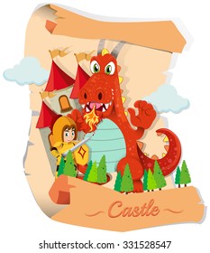 Knight and dragon at the castle illustration