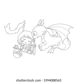 Knight and Dragon in Fairy Tale