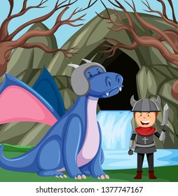 Ritter mit Drache in der Waldgrafik
