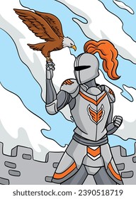 Knight con una ilustración de caricatura de color águila