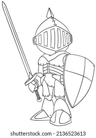 Knight. Element for coloring page. Cartoon style.