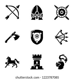 Knight era icons set. Simple set of 9 knight era vector icons for web isolated on white background