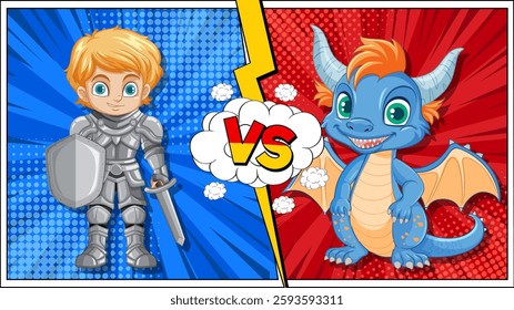 A knight faces off against a friendly dragon