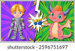 A knight faces off against a playful dragon