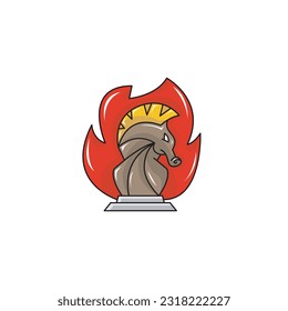 knight with a fiery flame, modern sign template. solid color style,