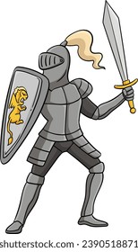Knight in a Fighting Pose Cartoon Colored Clipart