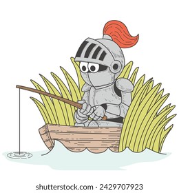 Knight fishing with boat in the river illustration