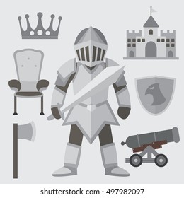 Knight flat cartoon with elements, vector illustrator