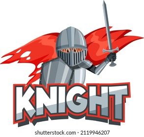 Knight Font Logo With A Medieval Knight In Cartoon Style Illustration