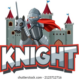 Knight Font Logo With A Medieval Knight In Cartoon Style Illustration