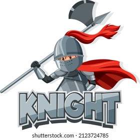 Knight Font Logo With A Medieval Knight In Cartoon Style Illustration